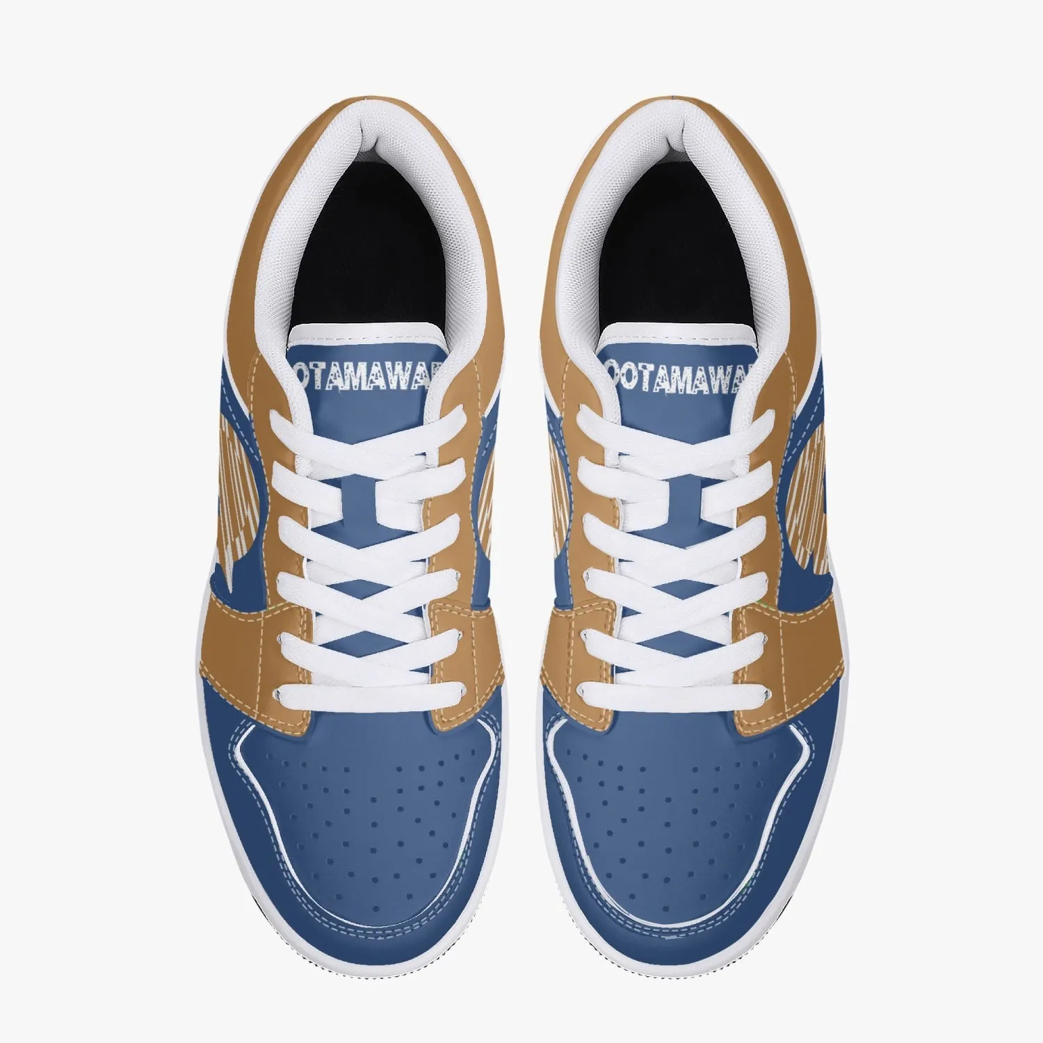 Low-Top Leather Sneakers - Blue/Orange